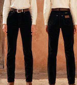 Vintage Wrangler Black Velvet High Rise Straight Leg Western tall long Jeans 4